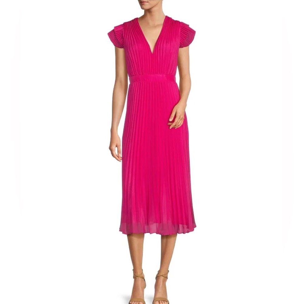 ADELYN RAE WOMENS PLEATED TIE BACK CASUAL MIDI DRESS SIZE S LIKE NEW